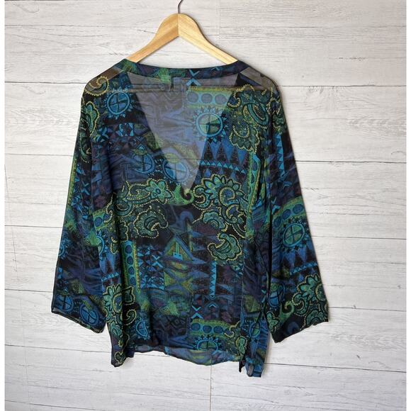 Chicos Blouse Womens Size 3/XL Colorful Paisley Geometric Floral 100% Silk - Picture 11 of 16